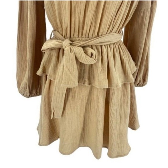 Petal & Pup Tan Ruched Tie Front Sundress - Picture 9 of 10